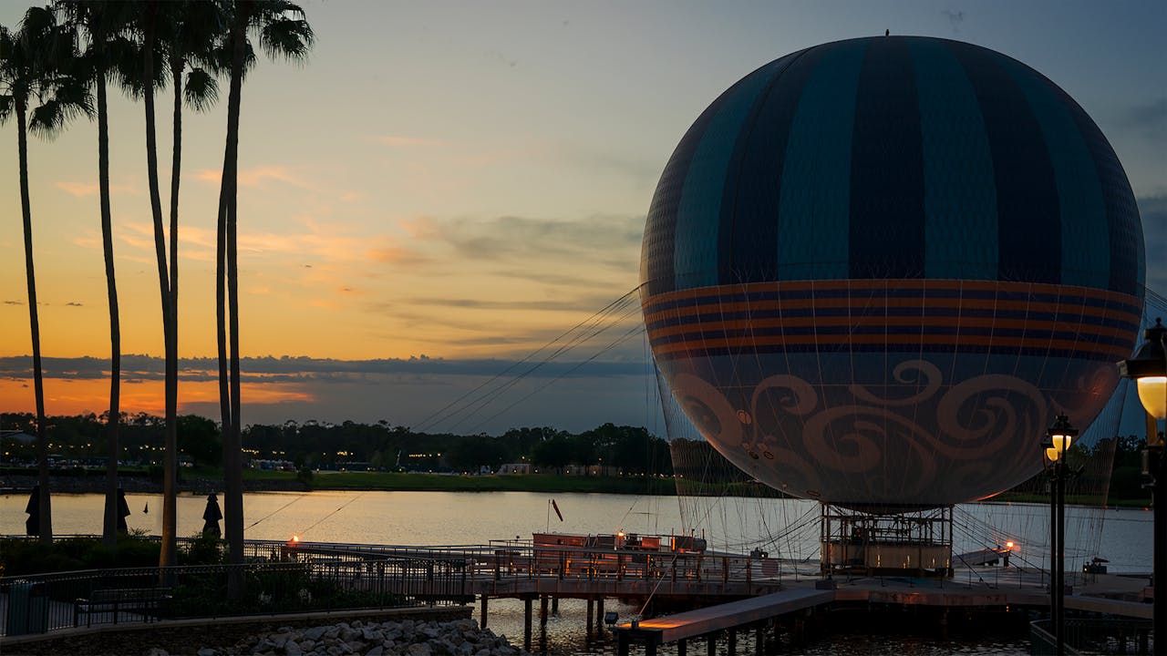 View of a Hot Air Balloon on the Shore of Lake Buena Vista, Florida, USA